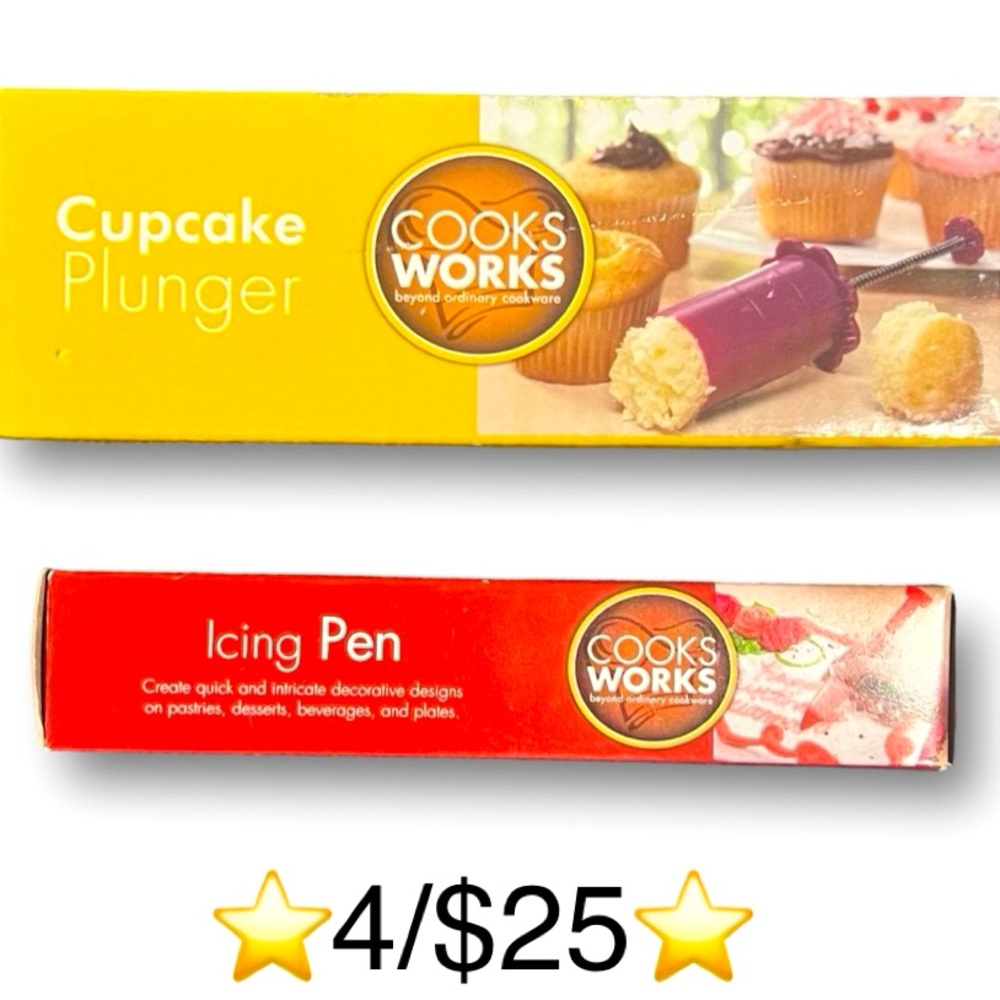 Set of Two: Cupcake Plunger + Icing Pen Decorating Tools for Baked Goods